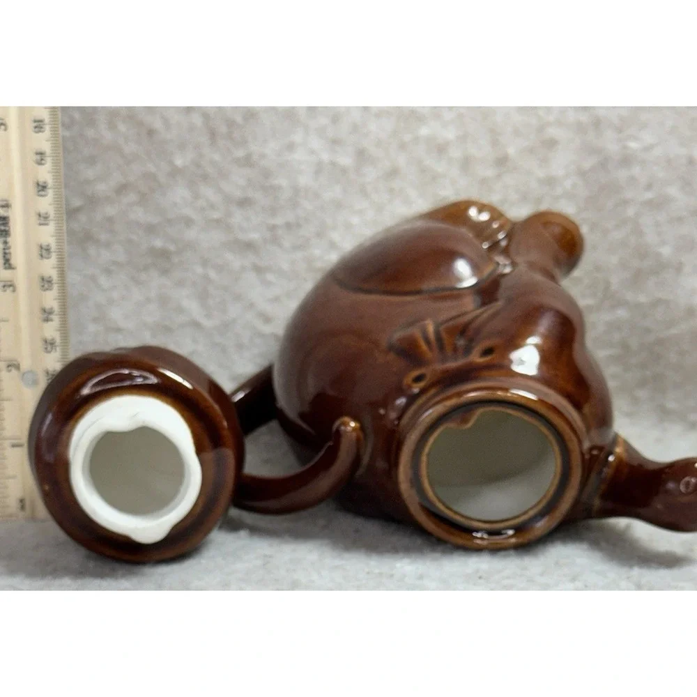 Vintage Brown Cat Chinese Ceramic‎ Tea Pot Glossy Glaze